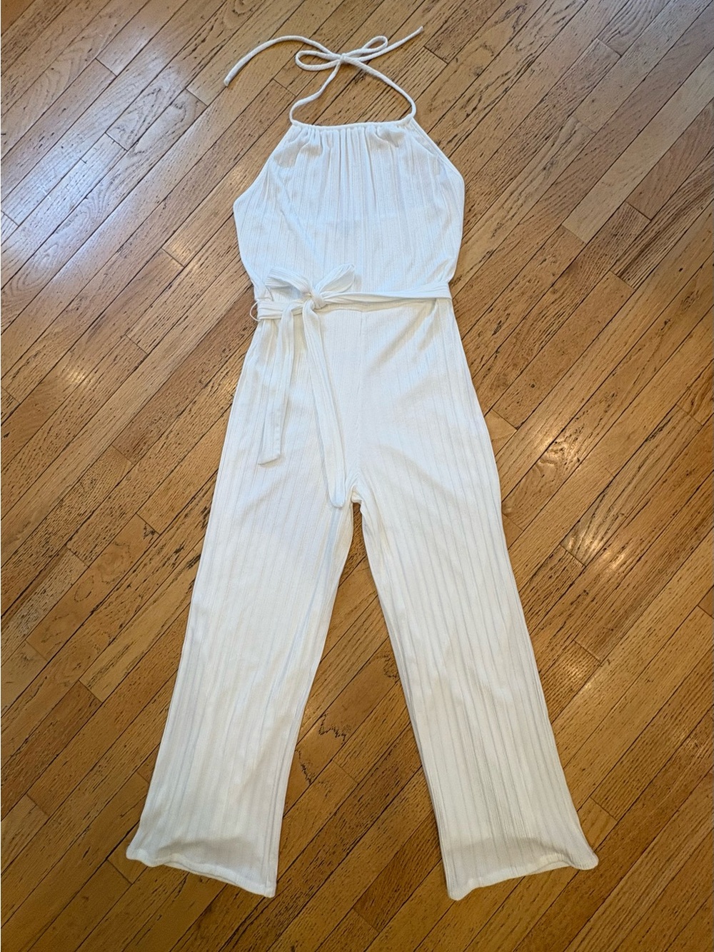 Lulu’s Easily the Best White Ribbed Knit Halter Neck Lounge Jumpsuit